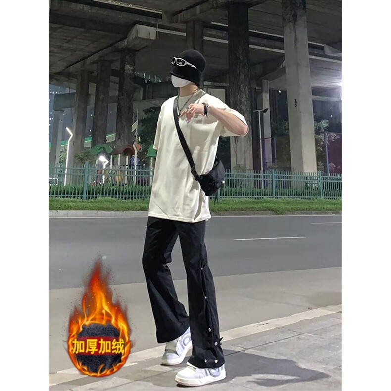 美式防水冲锋裤男春秋季新款高级感痞帅拉链登山裤大码休闲裤子,男装休闲裤,四季星座505