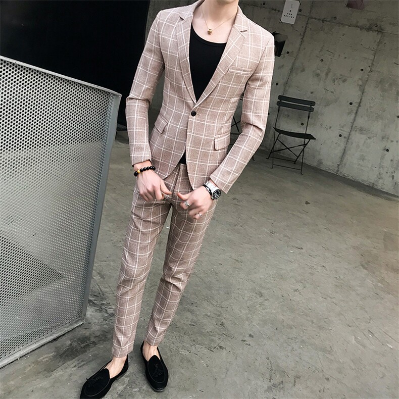 西装男英伦结婚礼服格子两件套小西服西裤套装A328-1903,男装西服套装,星座406
