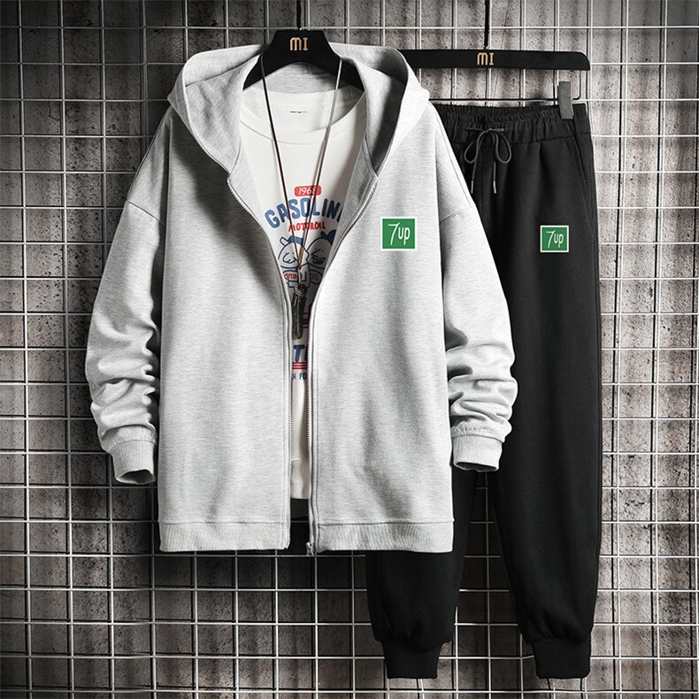 TK6058-P85开衫连帽卫衣套装男运动套装两件套网格挂拍,男装卫衣,电商A040A