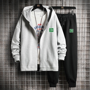 TK6058-P85 开衫连帽卫衣套装男运动套装两件套 网格挂拍图片