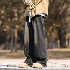美式水洗牛仔裤男直筒高街秋冬季阔腿休闲裤大码潮牌青少年裤子，男装休闲裤，星座506A