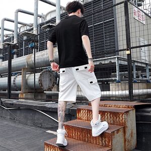有版权纯棉原创小熊套装圆领T恤潮免搭工装短裤假两件T766-P58图片
