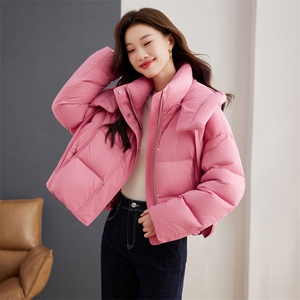 咖色羽绒服女2025新款宽松小个子连帽面包服白鸭绒短款外套图片