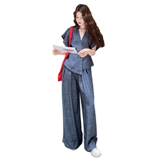 （新款）韩系小飞袖阔腿裤牛仔套装F659-P165-K255，女装套装/套裙，2C255
