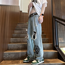 k1080-p55-控78M-5XL现货oversizecleanfit显瘦黄泥牛仔裤破洞，男装牛仔裤，星座116