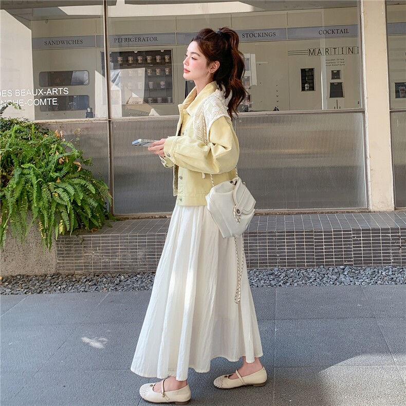 新品~奶黄色短外套配蕾丝披肩28631-P149-K248,女装短外套,2B076