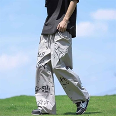 阔腿裤男韩版潮流涂鸦字母高街帅气速干2024秋夏isn长裤K4334-P36，男装休闲裤，星座412-3