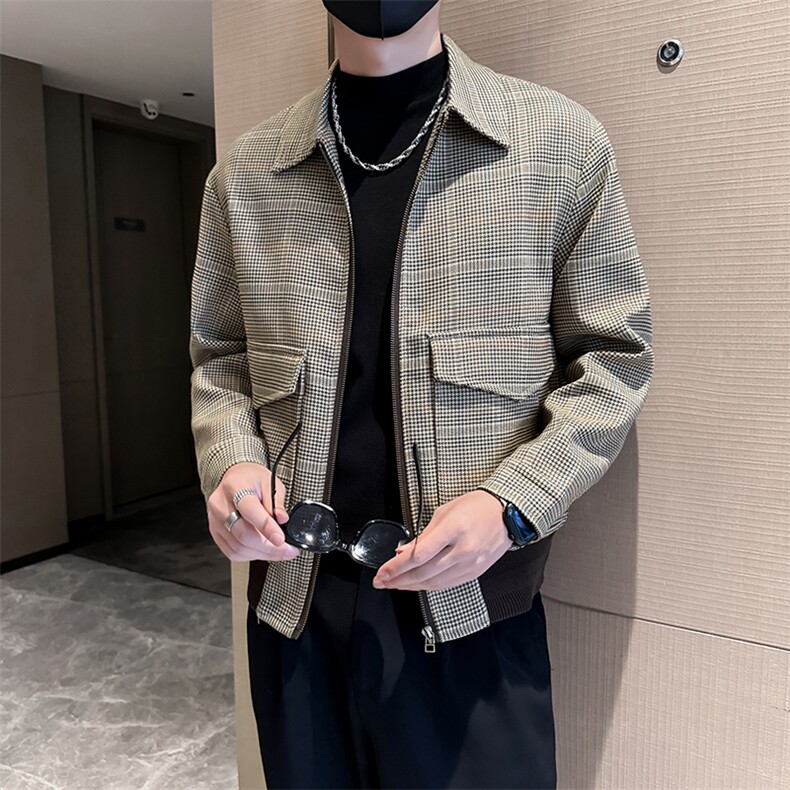 社会小伙高端短款格子宽松韩版外套风衣夹克男A236-FY8060-P135,男装夹克,电商A236