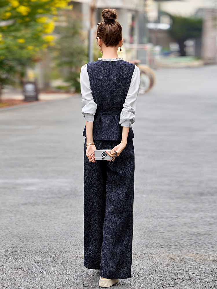 开春穿搭一整套时尚套装女2025新款通勤气质衬衫马甲阔腿裤三件套,女装套装/套裙,魅影