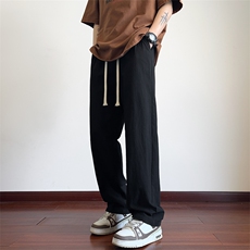 夏季纯色休闲裤男薄款棉麻长裤宽松直筒拖地裤K776-P40控58，男装休闲裤，星座209-2