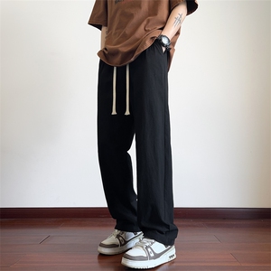 夏季纯色休闲裤男薄款棉麻长裤宽松直筒拖地裤 K776-P40 控58图片