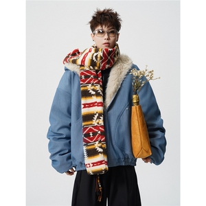 现货仿牛仔座山雕棉服美式连帽毛毛重磅设计感外套A170-M901-P142图片