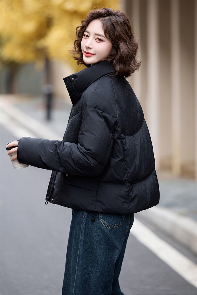 时尚气质女款短款羽绒服冬季保暖轻薄显瘦外套90%白鸭绒填充黑色百搭设计,女装羽绒服,姿衣坊