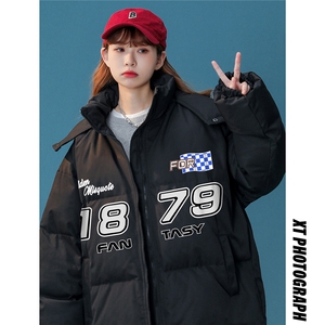 中性22冬季新品设计感潮牌印花加厚连帽面包服棉衣MY209P115控158图片