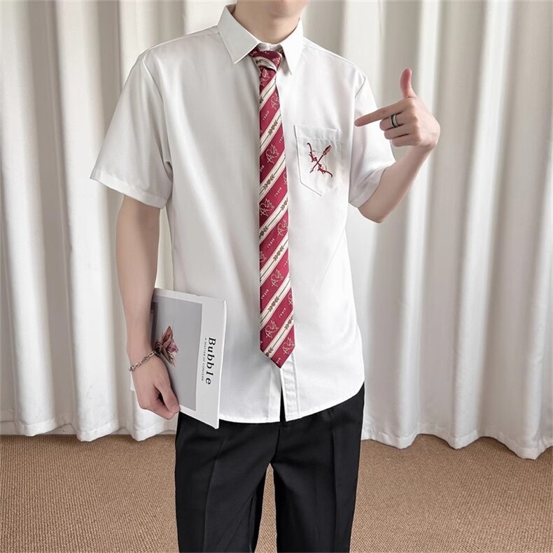 DK制服短袖衬衫男女宽松班服刺绣情侣高中毕业照校供感jk学院风,男装T恤,星座506A