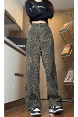 现货主推男女中性宽松直筒豹纹牛仔裤NB2521-P45特控75，男装牛仔裤，电商C303