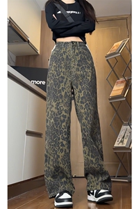 现货主推男女中性宽松直筒豹纹牛仔裤NB2521-P45特 控75图片