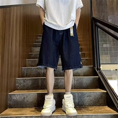 日系复古做旧水洗直筒牛仔短裤男女潮牌宽松休闲百搭中裤，男装休闲裤，星座716-3