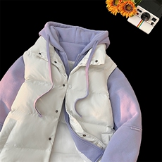 新款假两件棉服男加厚羽绒棉衣情侣款连帽拼色连帽外套M092-P75，男装棉衣，星座1403A
