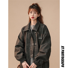 1中性风美式夹克女大码夹克男水洗雪花皮衣女JK8741P130控168，女装短外套，星座226-2