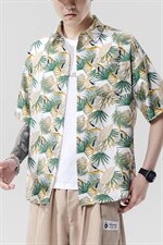 2021夏季新日系大码男无影墙沙滩情侣休闲短袖印花衬衫C3037-P35，男装衬衫，电商A001