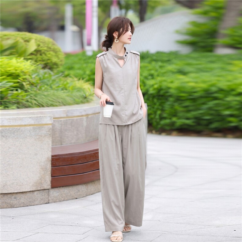 新款夏季优雅知性上衣裙子两件套显高显瘦日常通勤清新套装女,女装套装/套裙,鑫源服饰