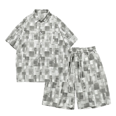 白底-夏季薄款冰丝夏威夷花衬衫休闲套装男9036-P68，男装衬衫，电商B380（原B361）