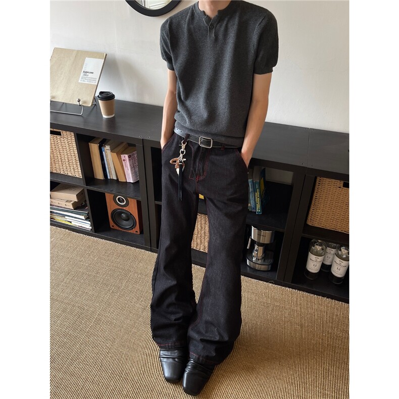 红边明线设计感cleanfit原牛微喇叭牛仔裤男女拖地长裤子A713-P48,男装牛仔裤,星座208-5
