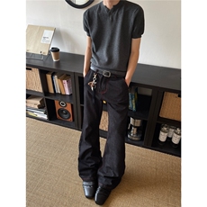 红边明线设计感cleanfit原牛微喇叭牛仔裤男女拖地长裤子A713-P48，男装牛仔裤，星座208-5