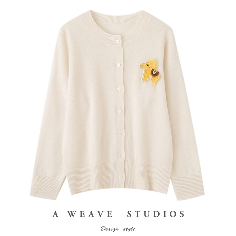 2026年秋季时尚百搭通勤简约休闲手工钩花开衫，女装羊毛衫，佰米娇羊绒