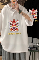 LD54185-P45连帽短袖t恤男大码胖子带帽五分袖中袖，男装T恤，电商A040
