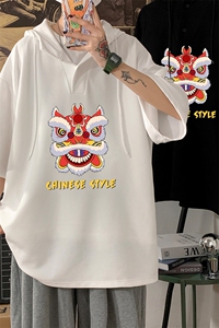 LD54185-P45 连帽短袖t恤男大码胖子带帽五分袖中袖图片
