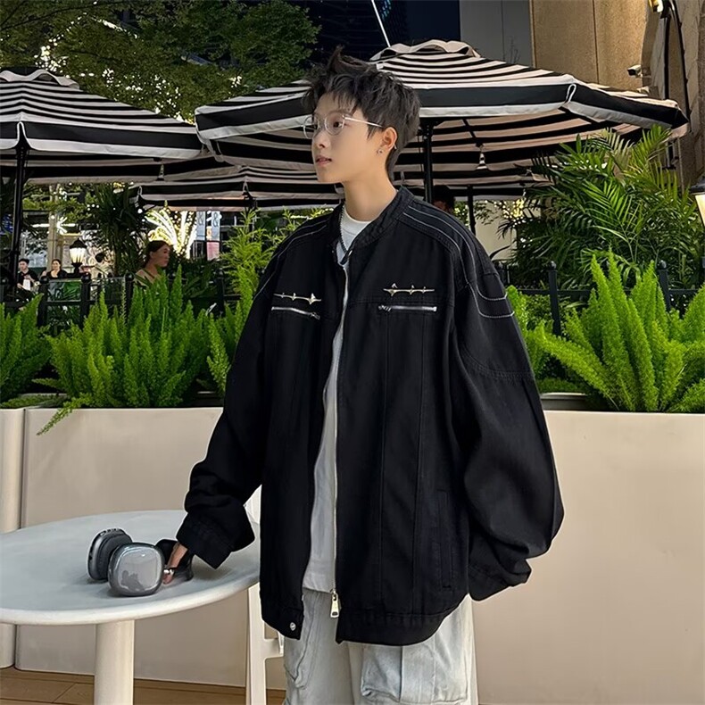 美式牛仔外套男士韩版潮流高街帅气宽松2024冬季ins夹克W6219-P72图片