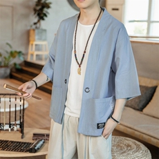 F70P45咖啡厅2024春夏装新款风大码宽松七分袖汉服开衫外套，男装T恤，电商A026