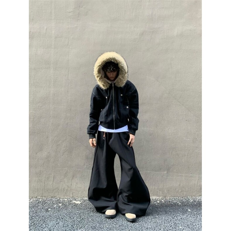 黑色大毛领派克服棉服秋冬新款宽松短款夹克保暖厚外套,男装夹克,四季星座505