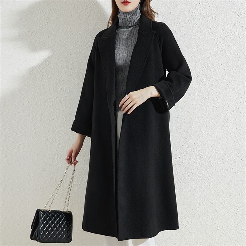 新款女士羊毛大衣秋冬保暖西装领修身显瘦时尚外套，女装双面呢大衣，赛欧妮