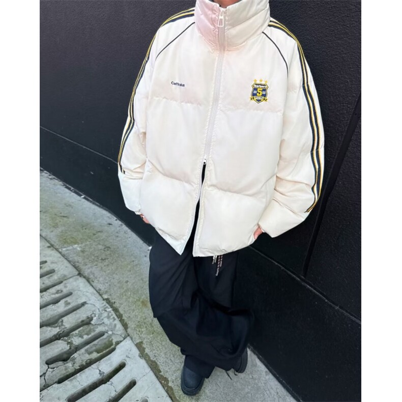 美式复古撞色织带翻领棉衣棉服男冬季加厚情侣面包服外套M9092,男装棉衣,星座506