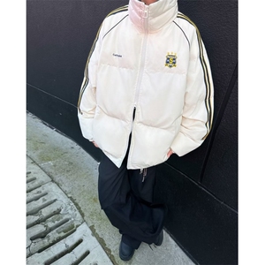 美式复古撞色织带翻领棉衣棉服男冬季加厚情侣面包服外套M9092图片