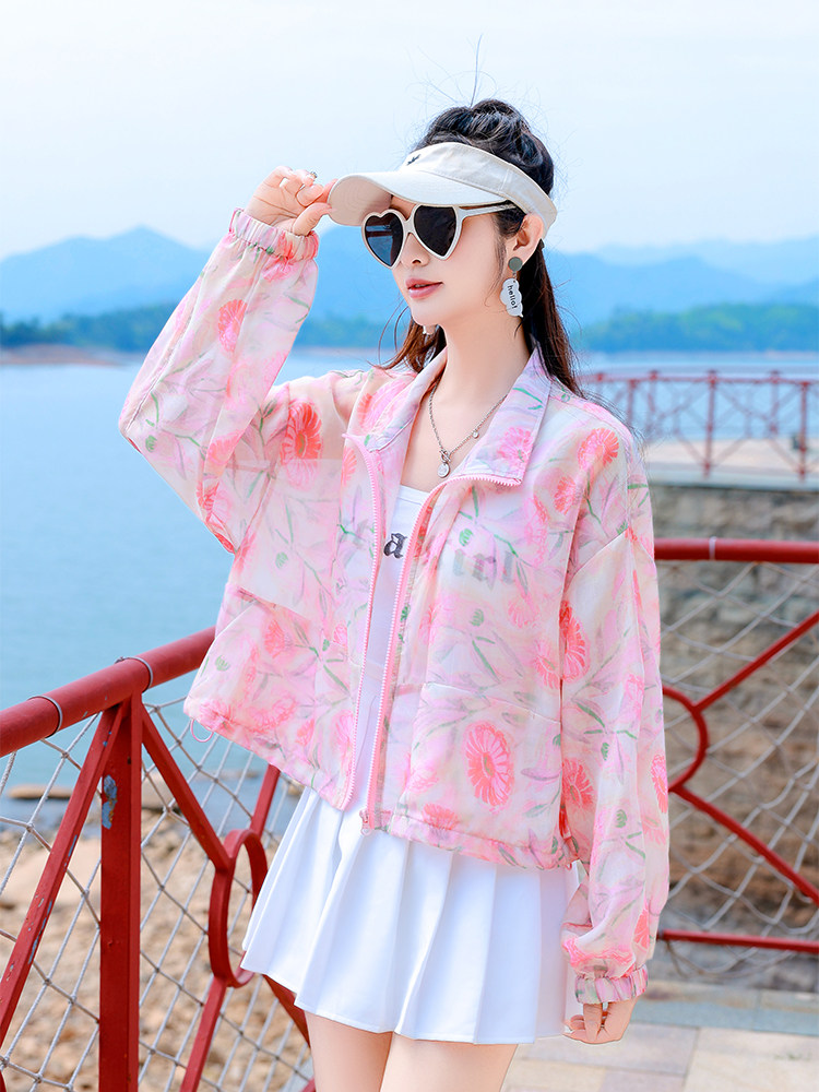 夏季薄外套女短款2025今年流行时尚印花户外遮阳棒球服韩版上衣潮,女装防晒衣,可可小西