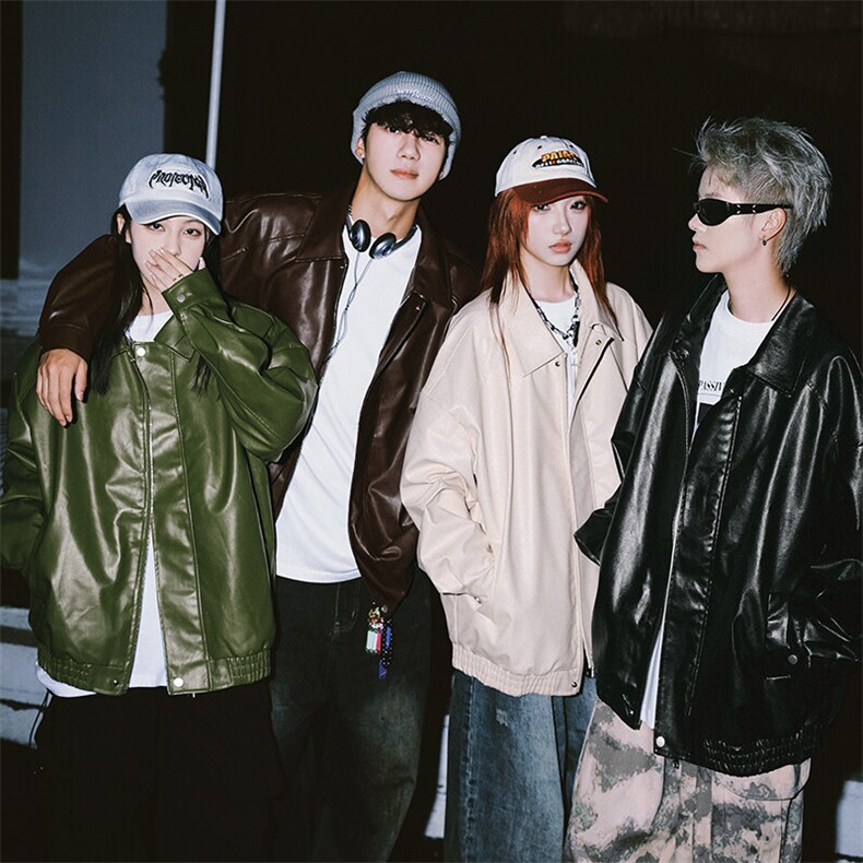 春季新款Q2499-TP5588美式复古男女同款皮衣宽松男皮夹克，男装夹克，电商A102