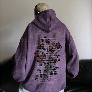 抖音品质秋季新款美式高街麂皮绒重磅连帽卫衣JK23440特批45-控78图片