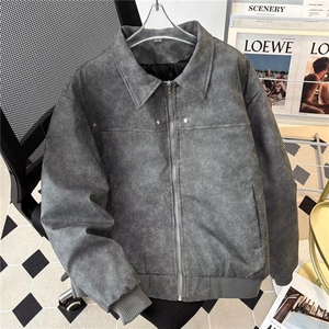 得物品质秋款男夹克衫扎染皮夹克宽松麂皮绒休闲外套JAK22 P75图片