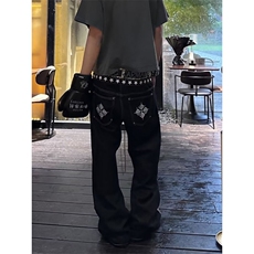 原创小众双腰原牛弯刀牛仔裤叠堆设计感显高，男装牛仔裤，四季星座505