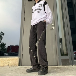 美式高街拉链设计感牛仔裤男街头直筒复古hiphop修身NA57P55图片