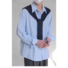 BN33-P752025新款学院风条纹长袖衬衫男士设计感假两件双层，男装T恤，电商B323A