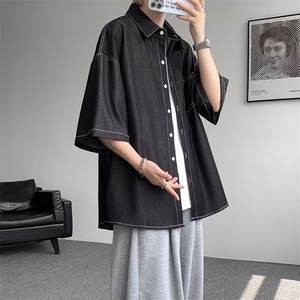 8XL-M 冰丝牛仔短袖衬衫男款夏季薄款宽松慵懒衬衣外套DC28006P60图片