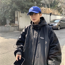 克莱因蓝外套男中性风宽松抽绳装饰连帽大码M-5XL夹克男JK7569P75，男装夹克，星座227-7