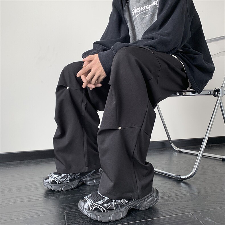 K322-P55秋季垂感铆钉打褶休闲长裤,男装休闲裤,星座703-1