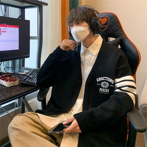 港风秋冬  新款宽松开衫四条杠男女情侣毛衣 M6352 P65控78图片