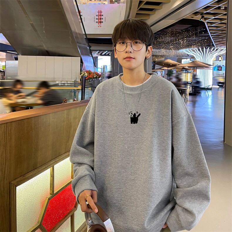 华夫格！华夫格上衣男圆领华夫格卫衣男大码长袖t恤男HY196-P30,男装卫衣,电商B367